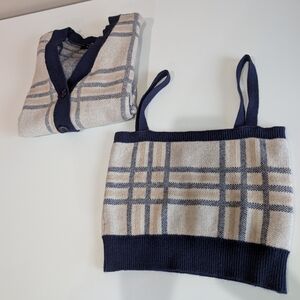 Witty Fox Plaid Knit Cardigan and Tank Set - Size S